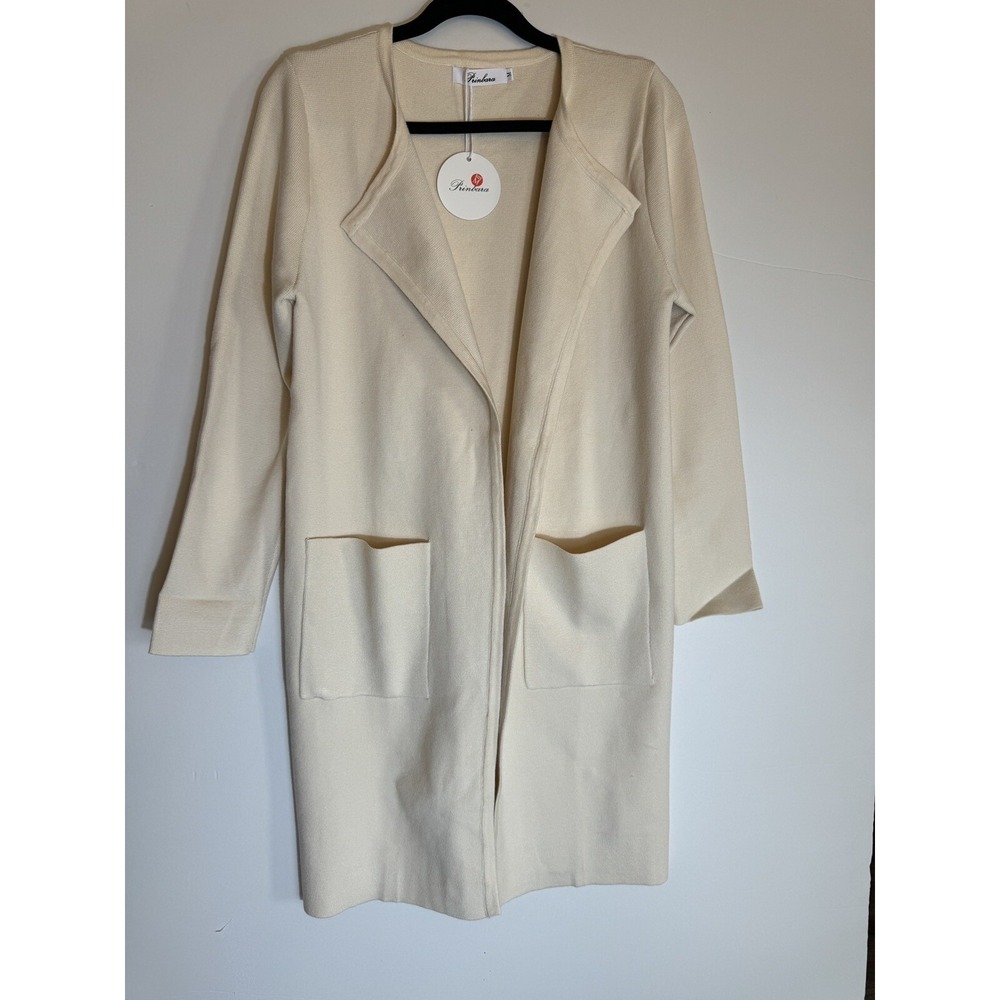 Prinbara Women‎ Open Front Knit Cardigan Long Sleeve Lapel Casual Solid Classy M